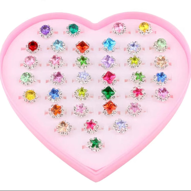 10/20/36 Pcs Cute Adjustable Rings Children Girls Pretend Play Makeup Toys Cartoon Crystal Jewelry Alloy Animal Enamel Ring