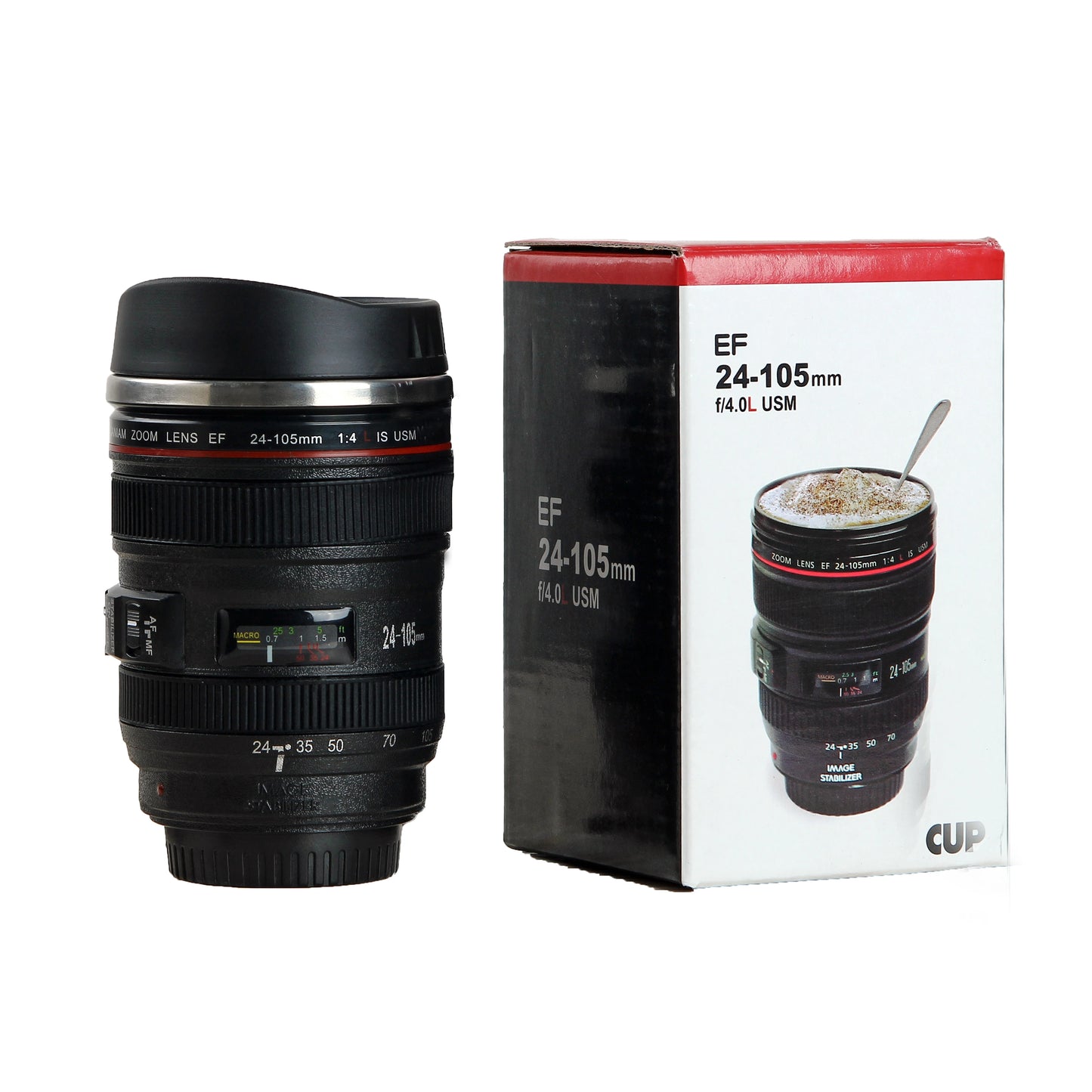 Stainless Steel Camera Ef24-105Mm Coffee Lens Mug White Black Coffee Mugs Unique Cup Gift Coffee Cups Canecas Tazas Vaso Caf