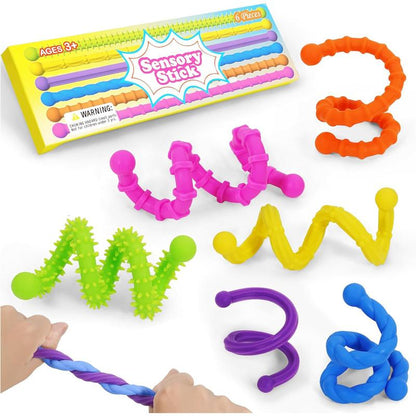 Fidget Toys Sensory Stick, 6PCS Texture Quiet Twisting Fidget Toys for Adults and Kids, Durable and Bendable Stress Relief Sensory Toys for Birthday Gifts, Christmas