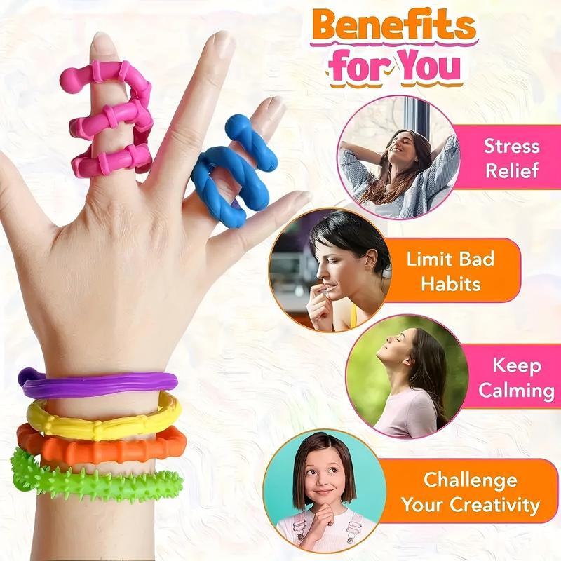 Fidget Toys Sensory Stick, 6PCS Texture Quiet Twisting Fidget Toys for Adults and Kids, Durable and Bendable Stress Relief Sensory Toys for Birthday Gifts, Christmas