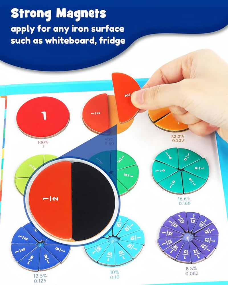 Magnetic Fraction Educational Puzzle, Magnetic Fraction Tiles & Fraction Circles Set, Math Manipulatives for Elementary School, Montessori Fraction Manipulatives Learning Toys for Kids