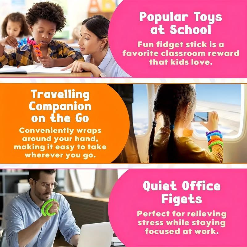 Fidget Toys Sensory Stick, 6PCS Texture Quiet Twisting Fidget Toys for Adults and Kids, Durable and Bendable Stress Relief Sensory Toys for Birthday Gifts, Christmas