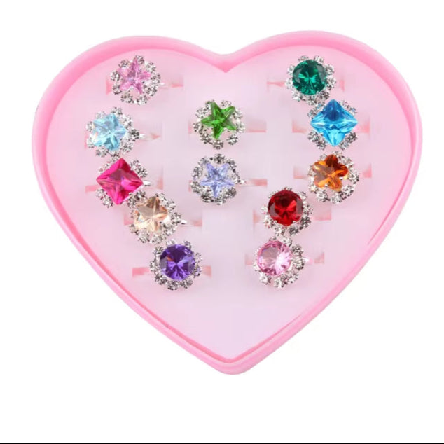 10/20/36 Pcs Cute Adjustable Rings Children Girls Pretend Play Makeup Toys Cartoon Crystal Jewelry Alloy Animal Enamel Ring