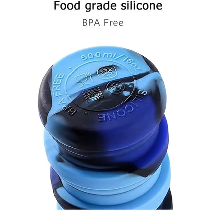 Silicone Foldable Water Bottle for Sports Leakproof BPA Free Water Bottle with Carabiner Collapsible Cycling Water Bottle