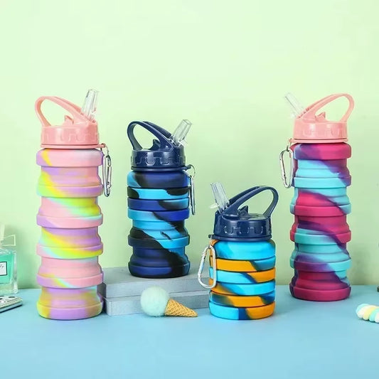 Silicone Foldable Water Bottle for Sports Leakproof BPA Free Water Bottle with Carabiner Collapsible Cycling Water Bottle