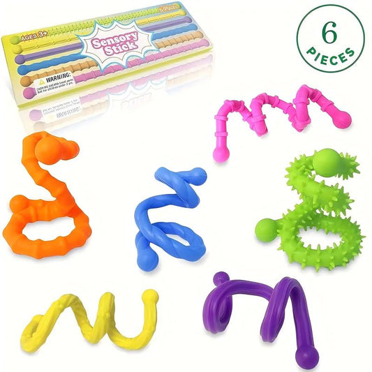 Fidget Toys Sensory Stick, 6PCS Texture Quiet Twisting Fidget Toys for Adults and Kids, Durable and Bendable Stress Relief Sensory Toys for Birthday Gifts, Christmas