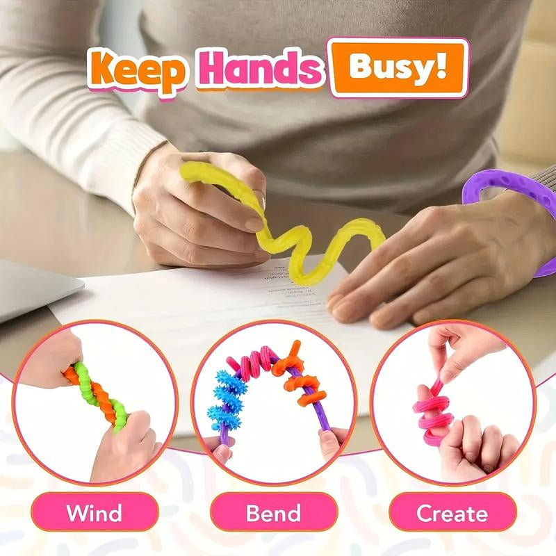 Fidget Toys Sensory Stick, 6PCS Texture Quiet Twisting Fidget Toys for Adults and Kids, Durable and Bendable Stress Relief Sensory Toys for Birthday Gifts, Christmas